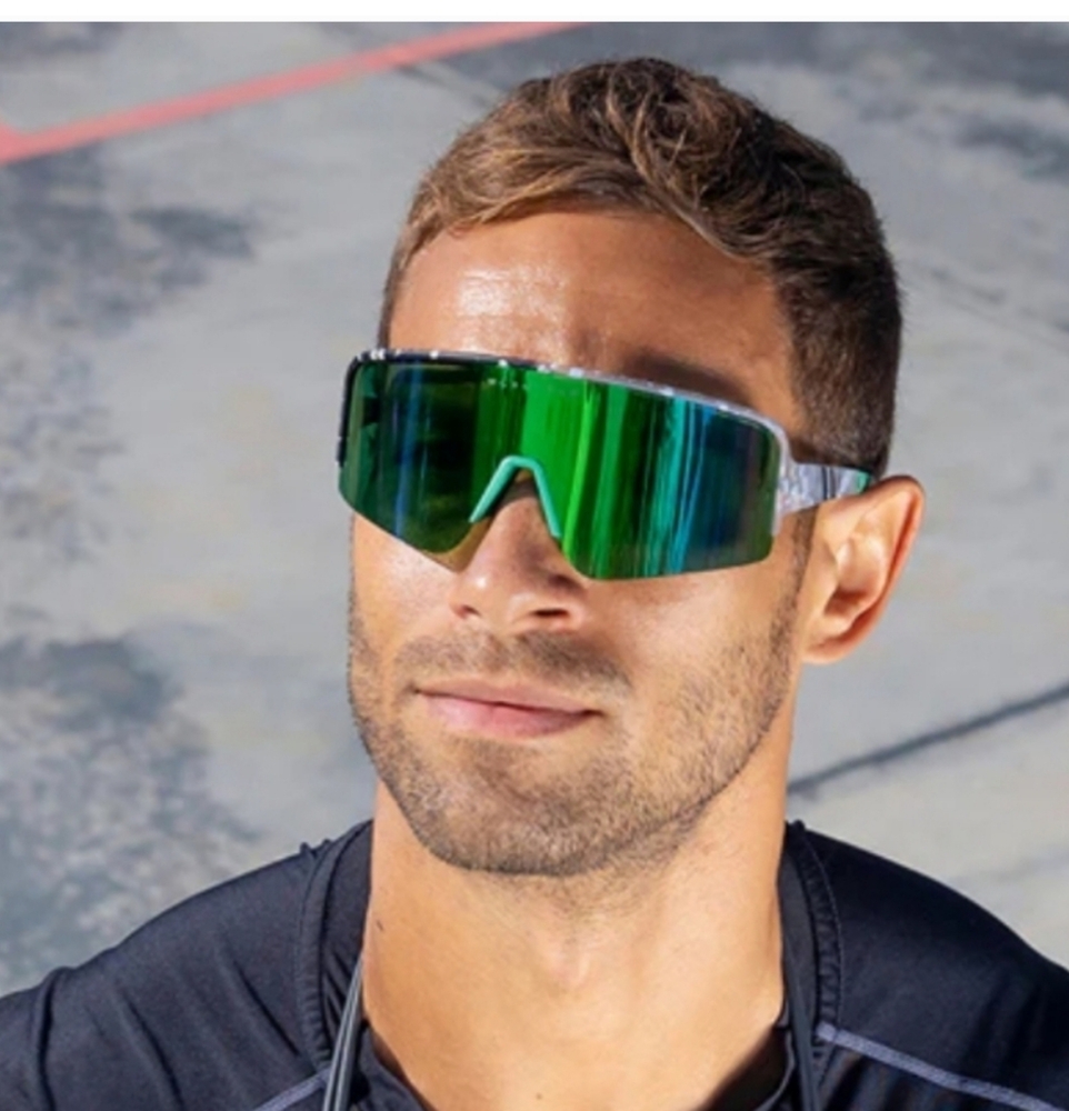 Blenders Risk Taker Black Green Polar shield wraparound‎ reflective sunglasses
